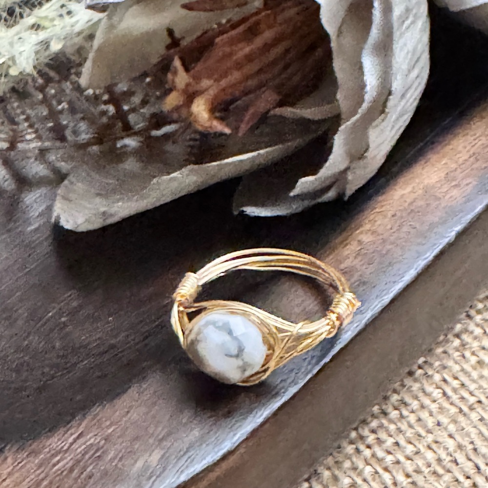 Howlite stone  Gold Wire Wrapped Ring any size